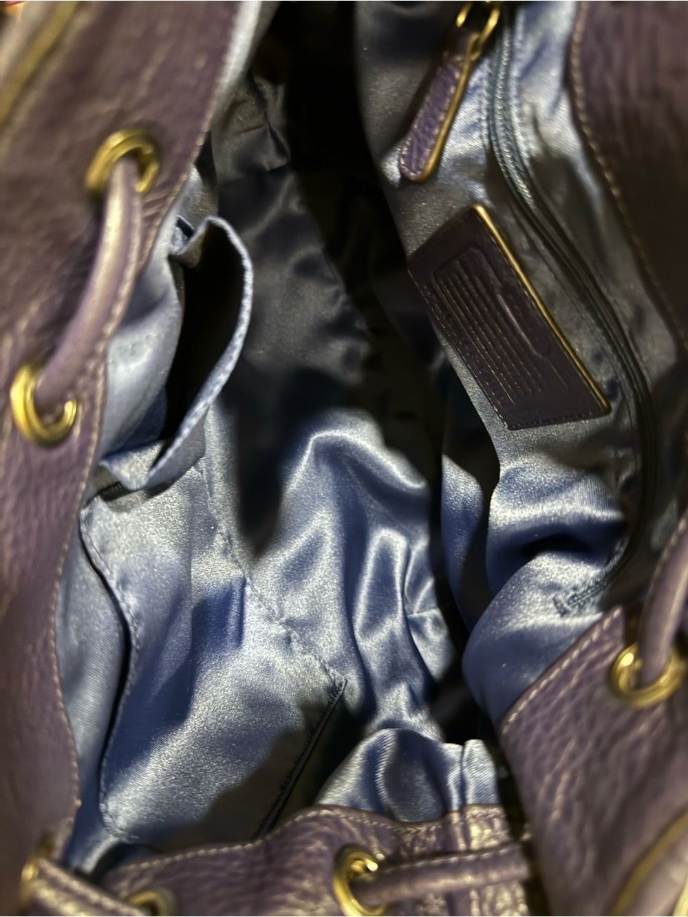 Coach 2-Way Purple Leather Drawstring Bucket Bag Shoulder Crossbody With COA - Picture 8 of 10